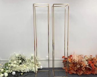 1 Pcs Large Shiny Gold Wedding Party Decoration Centerpiece Plinth Flower Stand Balloon Floral Stand Backdrop Frame Square Prop(6.6ft/80in)