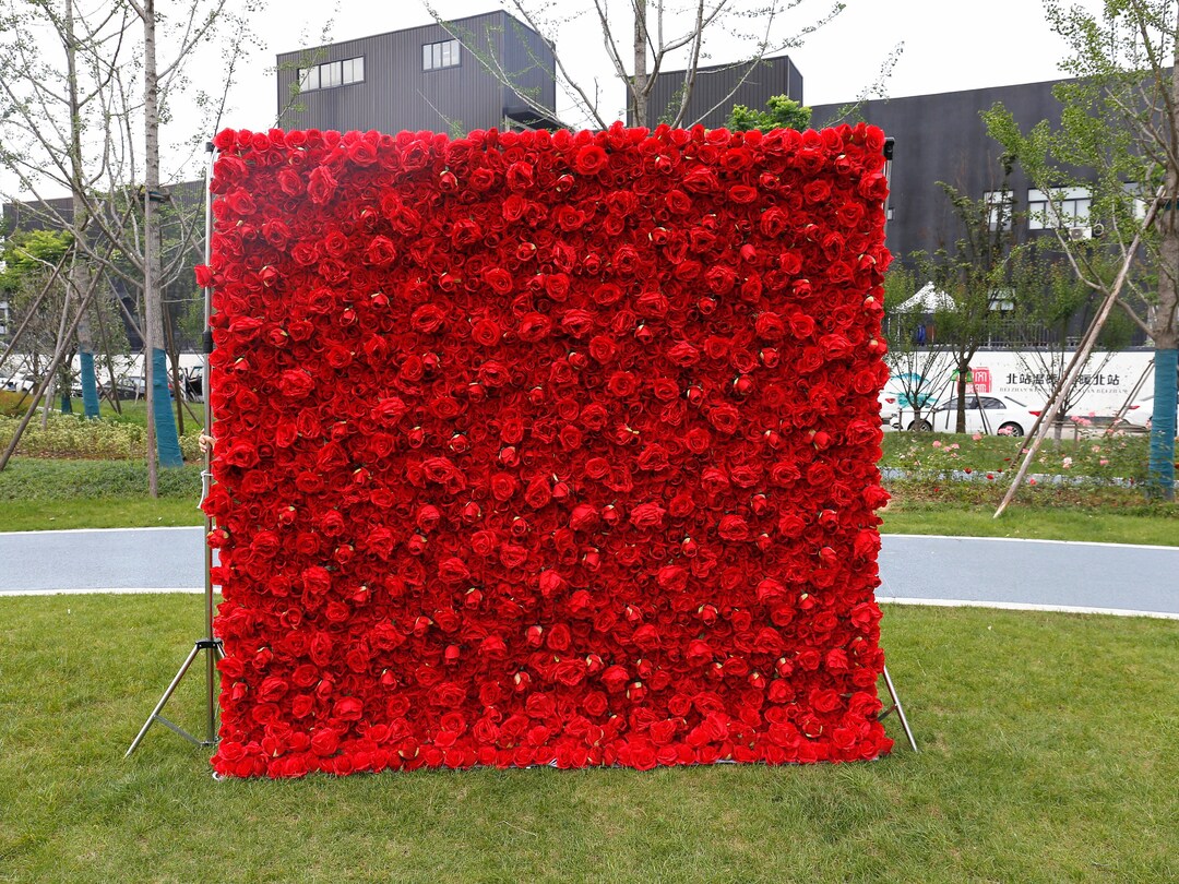 Red Rose Flower Wall for Wedding,5d Artificial Flower Panel Bridal