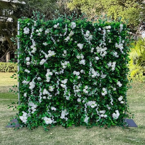5D White Rose Flower Green Wall Artificial Flower Panel Home Shop Decor Photo Wedding Party Backdrop  Event Background Decorations Roll up
