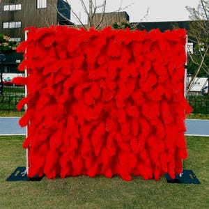 Red Ostrich Feather 3D Flower Wall On Cloth, Wedding Party Photo Backdrop Decorations Custom Flower Backdrop