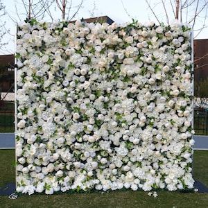 5D White Rose With Green Leaves Flower Wall on Cloth Artificial Flower Wall Decor For Wedding Party