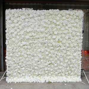 White Rose Flower Wall on Fabric Cloth Artificial Flower Home Shop Wall Decor Photo Wedding Party  Backdrop Party Event background Decor