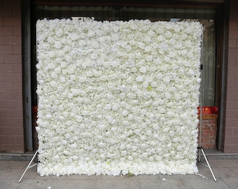 White Rose Flower Wall on Fabric Cloth Artificial Flower Home Shop Wall Decor Photo Wedding Party  Backdrop Party Event background Decor