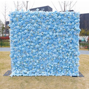 Blue Rose Flower Wall for Wedding,Artificial Flower Panel on cloth Bridal Shower Decor Wedding Backdrop,Easy Assemble