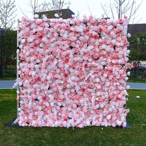 5D Pink and White Rose Flower Wall for Wedding,5-D Artificial Flower Panel Bridal Shower Decor Photo Backdrop ,Wedding Backdrop