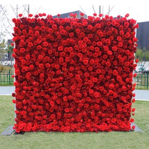 Pared de flores de rosa roja escarlata para boda, panel de flores artificiales 5D, decoración de despedida de soltera, telón de fondo para fotos, telón de fondo para boda