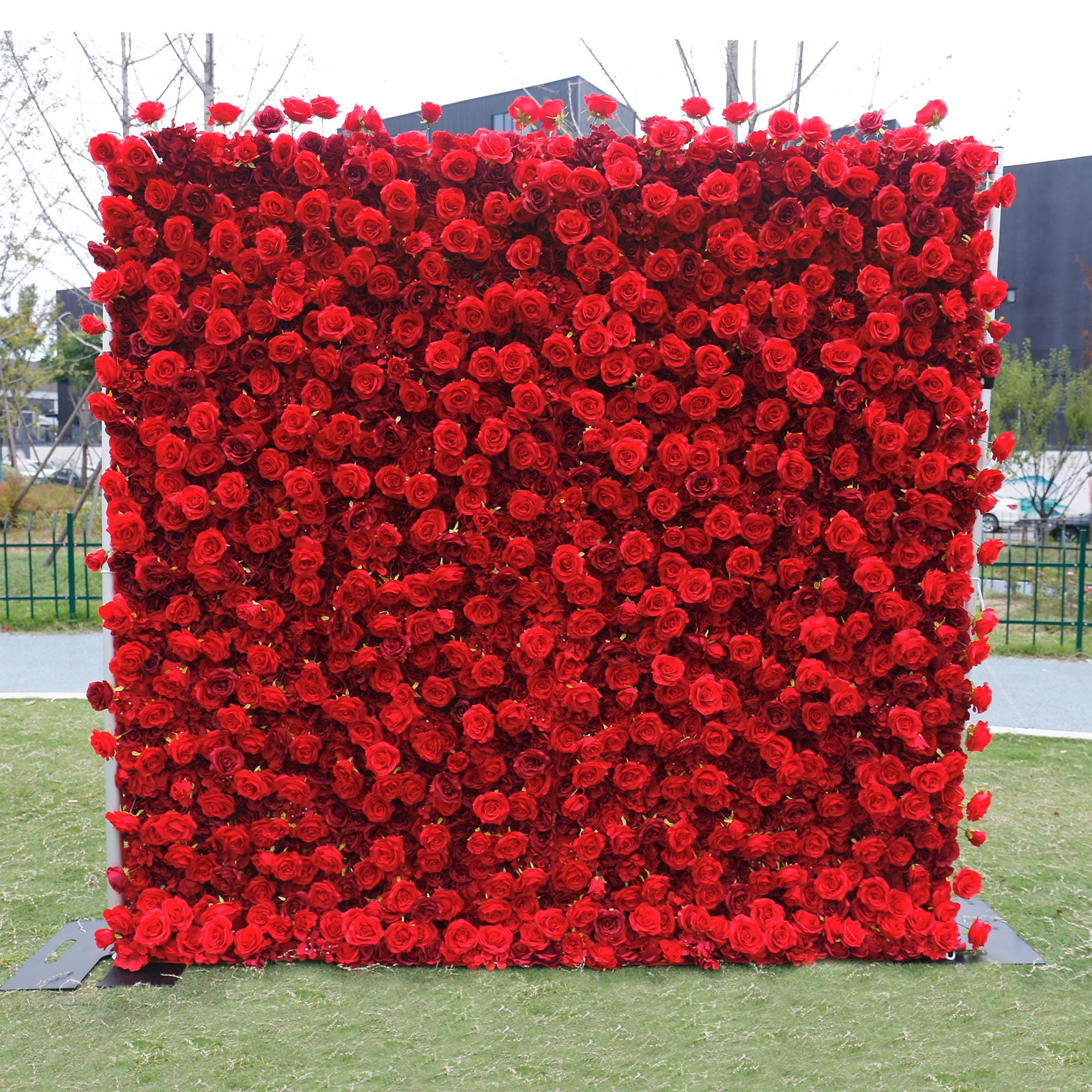 Scarlet Red Rose Flower Wall for Wedding,5D Artificial Flower Panel Bridal Shower Decor Photo Backdrop ,Wedding Backdrop