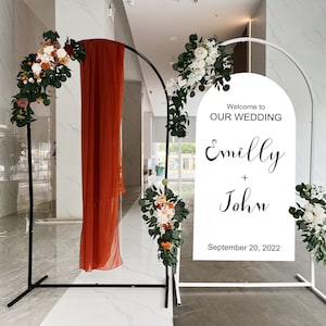 Welcome Sign Arch Stand for Wedding Party Floral Archway Ceremony Arch Wrought Iron Backdrop Arch Stand Party Background