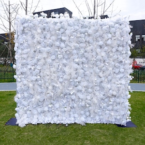 White Rose with Mist Rime Flower Wall,for Wedding Party,Event Backdrop Background Home shop Decor Roll up Flower Wall