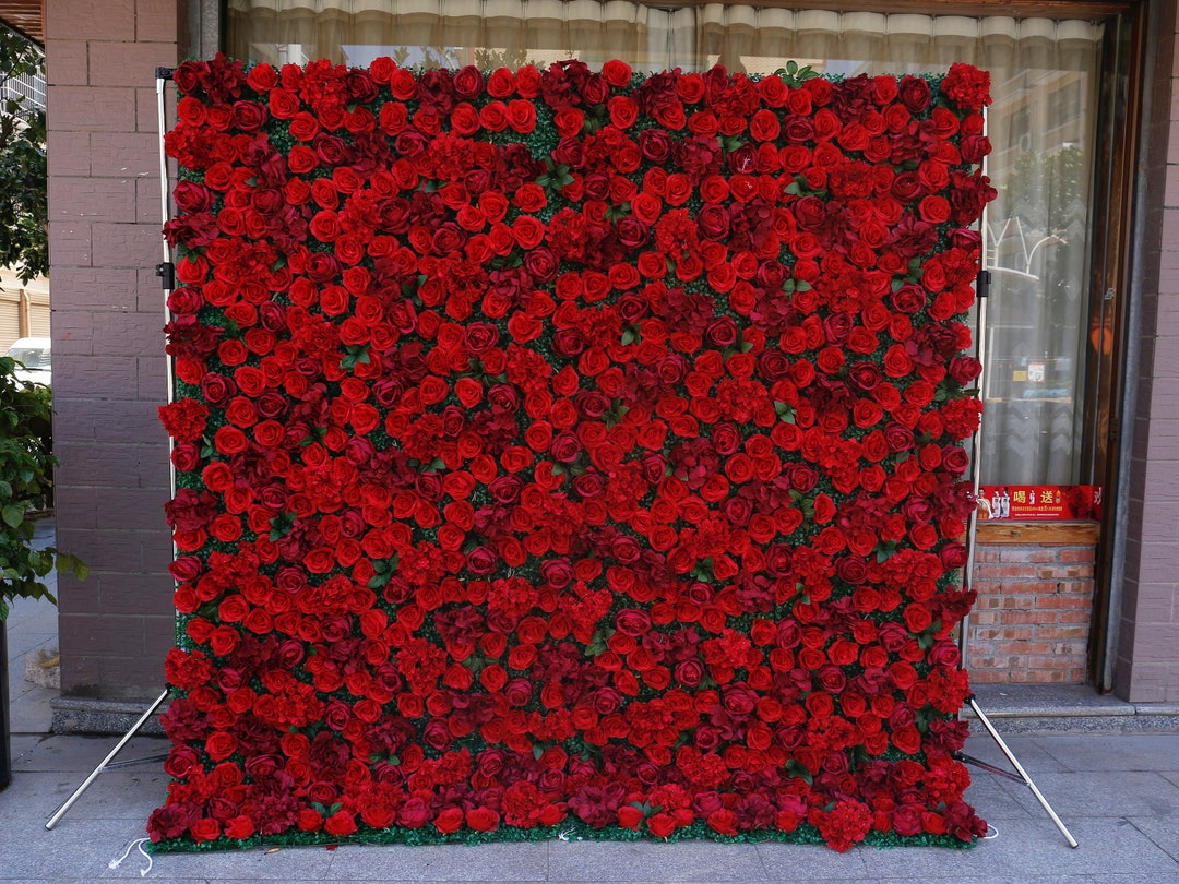 Red Rose Flower Wall 3D Artificial Flower Panel Home Shop Party