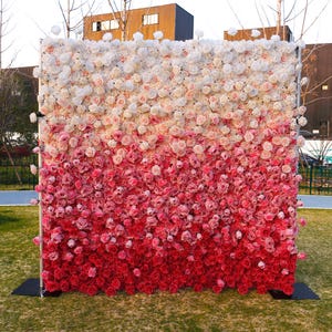 Gradient Pink Red Rose Flower Wall for Wedding,5-D Artificial Flower Panel Bridal Shower Decor Photo Backdrop ,Wedding Party Backdrop