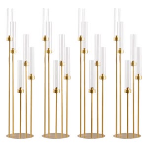 4Pcs 5 Arm Candle Stands Gold Wedding Tall Candle Holder with Acrylic Shades Table Centerpieces Floor Candelabras Birthday Party Decor