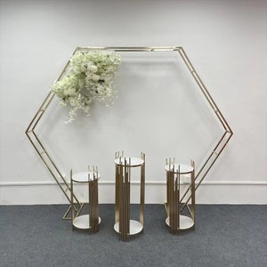6.6 ft Hexageon Arch Stand Wedding Flower Stand Backdrop Stand Ceremony Arch Floral Stand 3 Pcs Plinths Pedestals