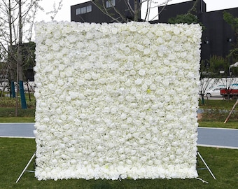 White Rose Flower Wall on Fabric Cloth Artificial Flower Home Shop Wall Decor Photo Wedding Party  Backdrop Party Event background Decor
