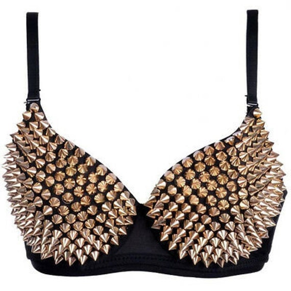 Sexy Women Gold Spike Studded Push up Bra 