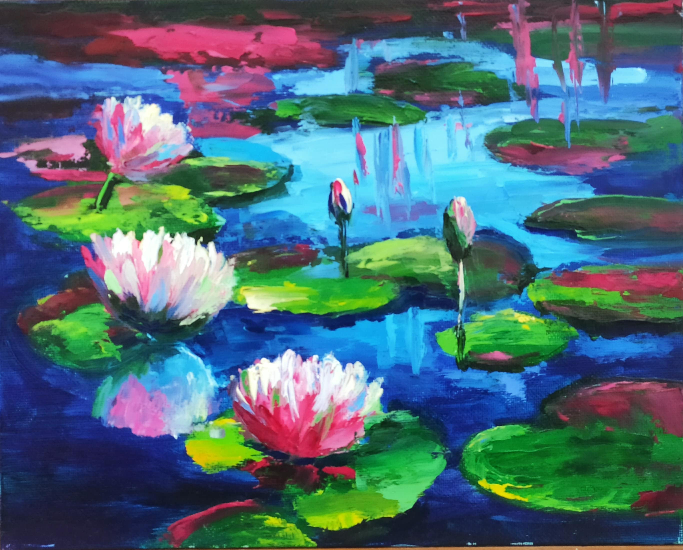 Water Lilies Painting Original Art Flower Artwork Floral Etsy