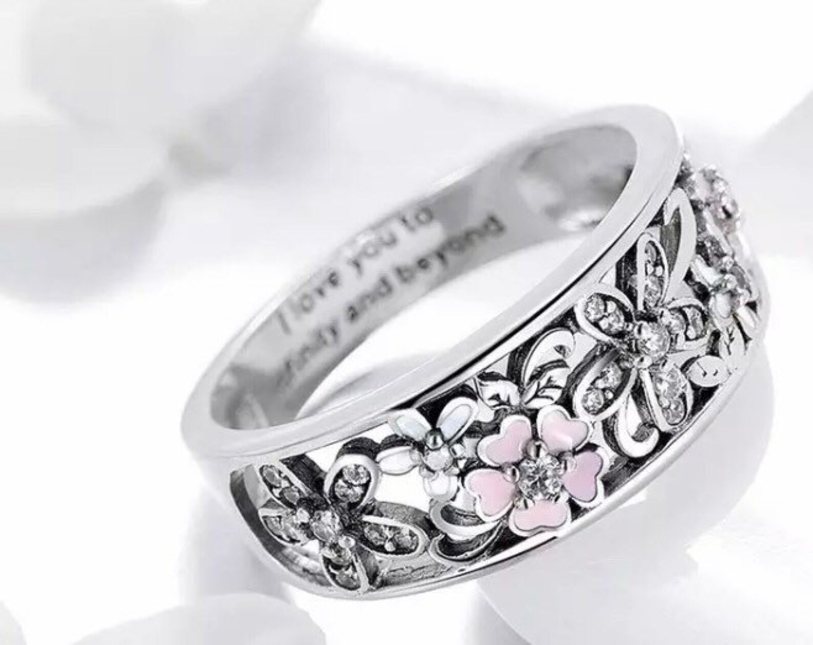 DD Sterling Silver Daisy Flower & Infinity Love Pave Finger | Etsy