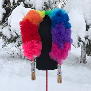 Rainbow Vegan Tulle Boa Burlesque Drag Queen Ruffle Stage Performance Costume Party Shawl Accessories Fluffy And Full Large Tassels