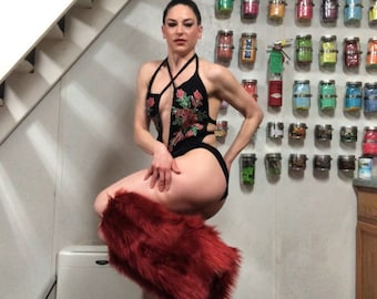 Calentadores de piernas de piel sintética, cubrebotas, peludos, ropa de baile exótica, ropa de club, disfraz suave y esponjoso de piel sintética de husky.