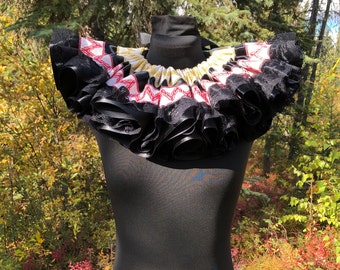 Elizabethan Style Costume Theater Ruff Tie Close Collar Clown Ruff Red Yellow Black White Multicolored Lace Tapestry And Satin Unique Ruff