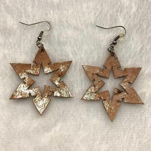 Hand Cut Alaska Paper Birch Bark Wooden Earrings Jewelry Accessory Holiday Sparkle Snowflake Winter Wonderland Silver Tone Ear Hook