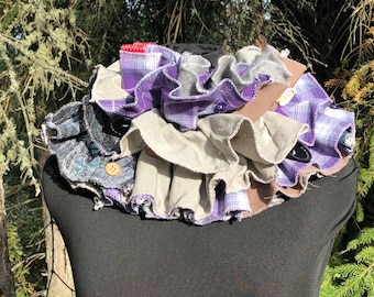 Multiple Color Texture Patchwork Circus Clown Costume Ruff Collar With Pink Overcast Edges Tie Closure Various Buttons Throughout