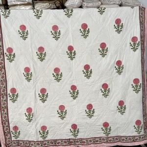 Indian Jaipuri Block Print Quilt Printed Reversible Razai Cotton Handmade Floral Quilt, Jaipuri razai, Bedspread quilt  Home & Living