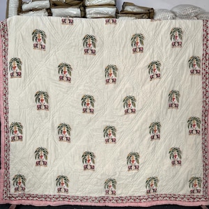 Beautiful Brown Butta Design Block Print Quilt, Indian Quilt, Handmade Floral Quilt, Bedspreads Comforter Blanket, Boho Quilt  Home & Living