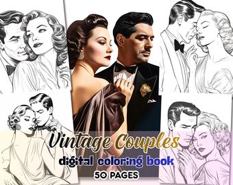 Vintage Couples Coloring Book | Old Hollywood Romance | 50 Elegant Coloring Pages | Printable PDF | Adult Coloring Book