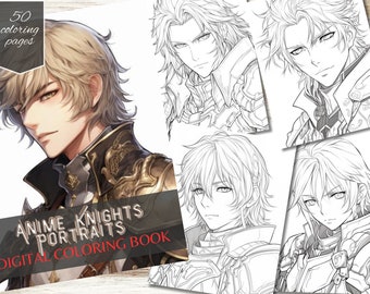 Anime Knights Coloring Book: 50 Handsome Portraits (Digital Download)