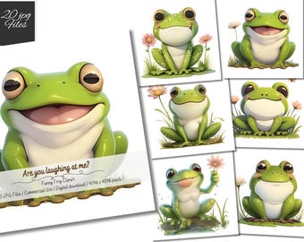 Funny Frog Clipart: Watercolor Frog Illustrations for Junk Journals (Digital Download, 20 JPGs)