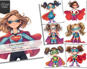 Watercolor Super Girl Clipart: Quirky Heroines for Scrapbooking (Digital Download, 20 JPGs)