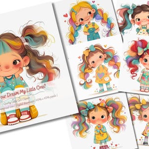 20 JPG Quirky Little Girl Girl Clip Art, Watercolor Clipart JPG, Junk Journaling, Scrapbook, Card Making, Digital Download, Whimsical Girls