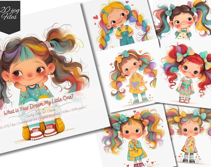 Quirky Girl Clipart Printable Watercolor Clipart Bundle 12 JPG Instant ...
