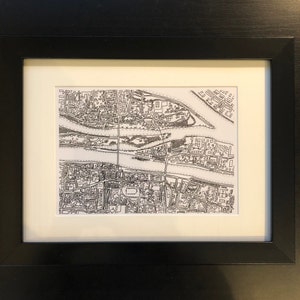 Vieille ville de Ratisbonne avec Stadtamhof - Impression d’une mini-carte dessinée à la main