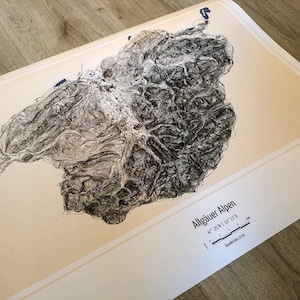 Impression de carte des contours des Alpes d'Allgäu 30 x 40 cm ou 50 x 70 cm