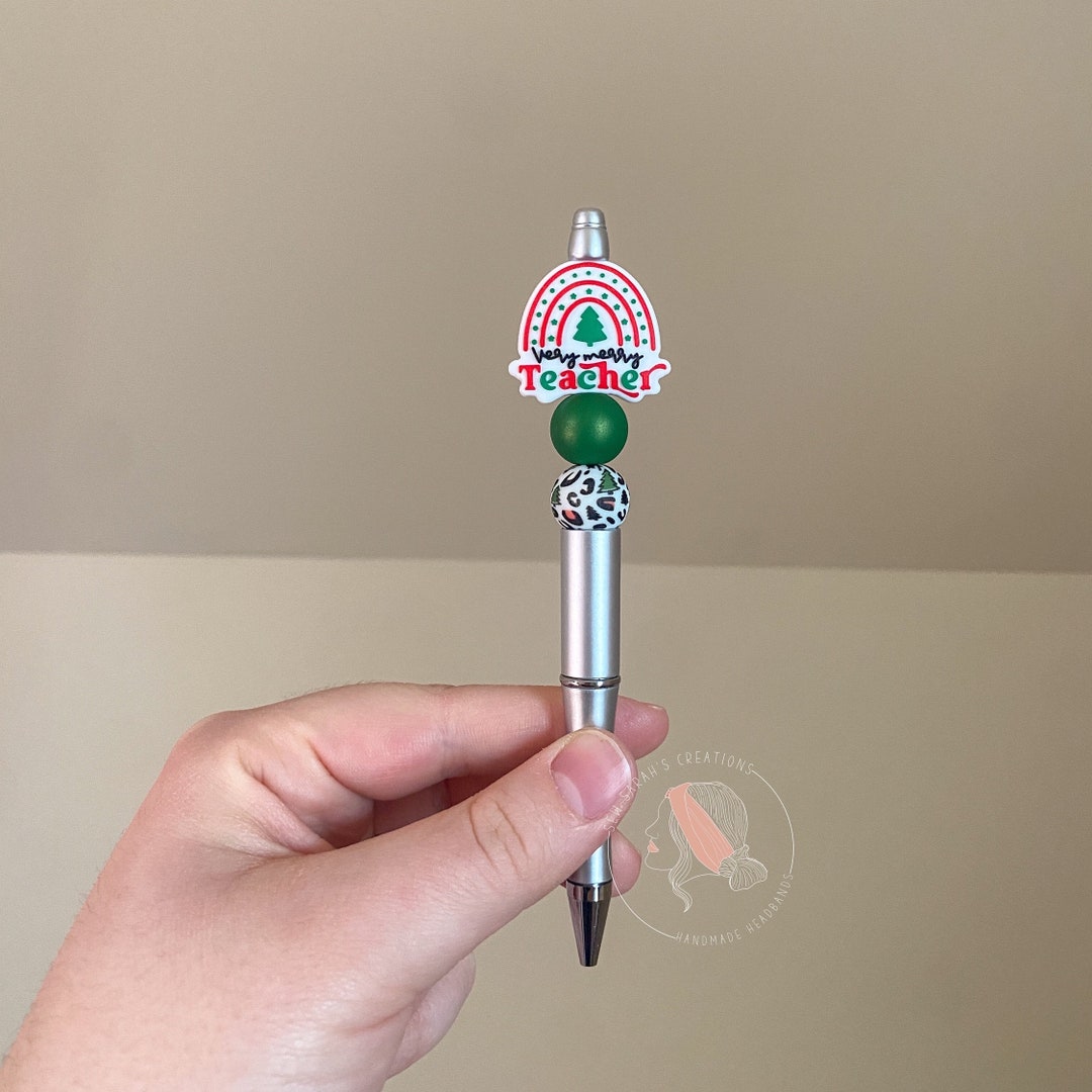 Merry Teacher Ink Pen Holiday Ink Pens Christmas Beaded Etsy