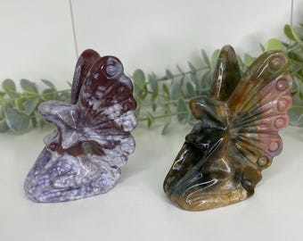 Ocean Jasper Kneeling Fairy Carving, Crystal Goddess
