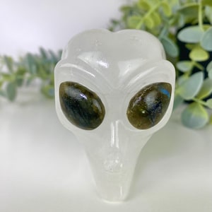 Clear Quartz Alien Head Carving, Crystal Alien Skull, Crystal Alien Decor, Labrodorite, Extraterrestrial, Crystal Gift, Alien Gift, Healing