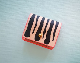 Leather Mini Coin Purse, Hand Painted KITTY STRIPE, Gift Case for Jewellery / Rings Hand Made in UK from British Vegetable Tanned Leather