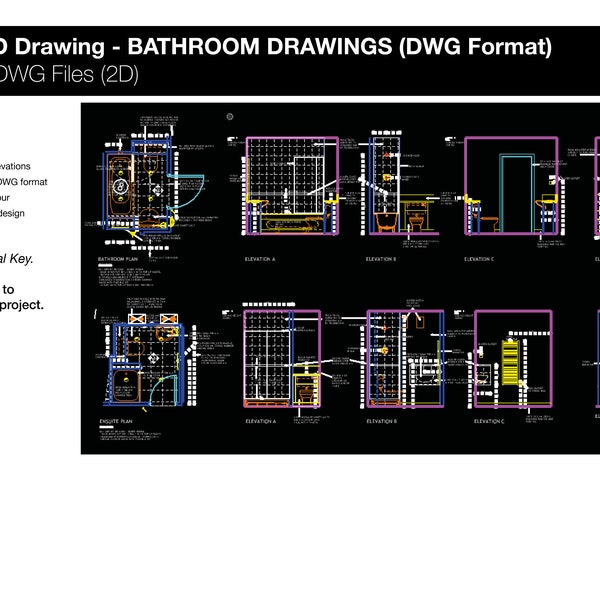 AutoCAD Bathroom Plans & Elevations in 2D DWG Format