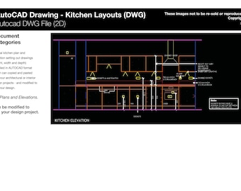 Diseño de interiores Planos de cocina y elevaciones en formato 2D Autocad / Diseño de cocina