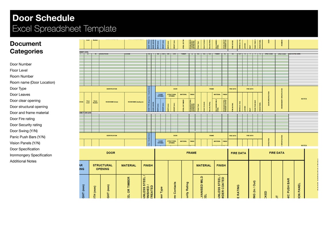 Door Schedule Template in Excel Etsy Door Schedule Template in Excel Etsy