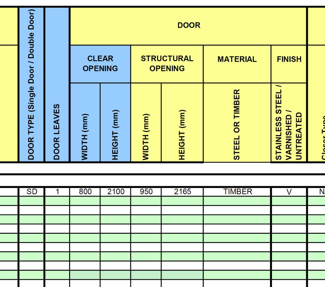 Door Schedule Template in Excel Etsy Denmark Door Schedule Template in Excel Etsy Denmark