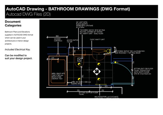 Planos y elevaciones de baño de AutoCAD en formato DWG 2D - Etsy México