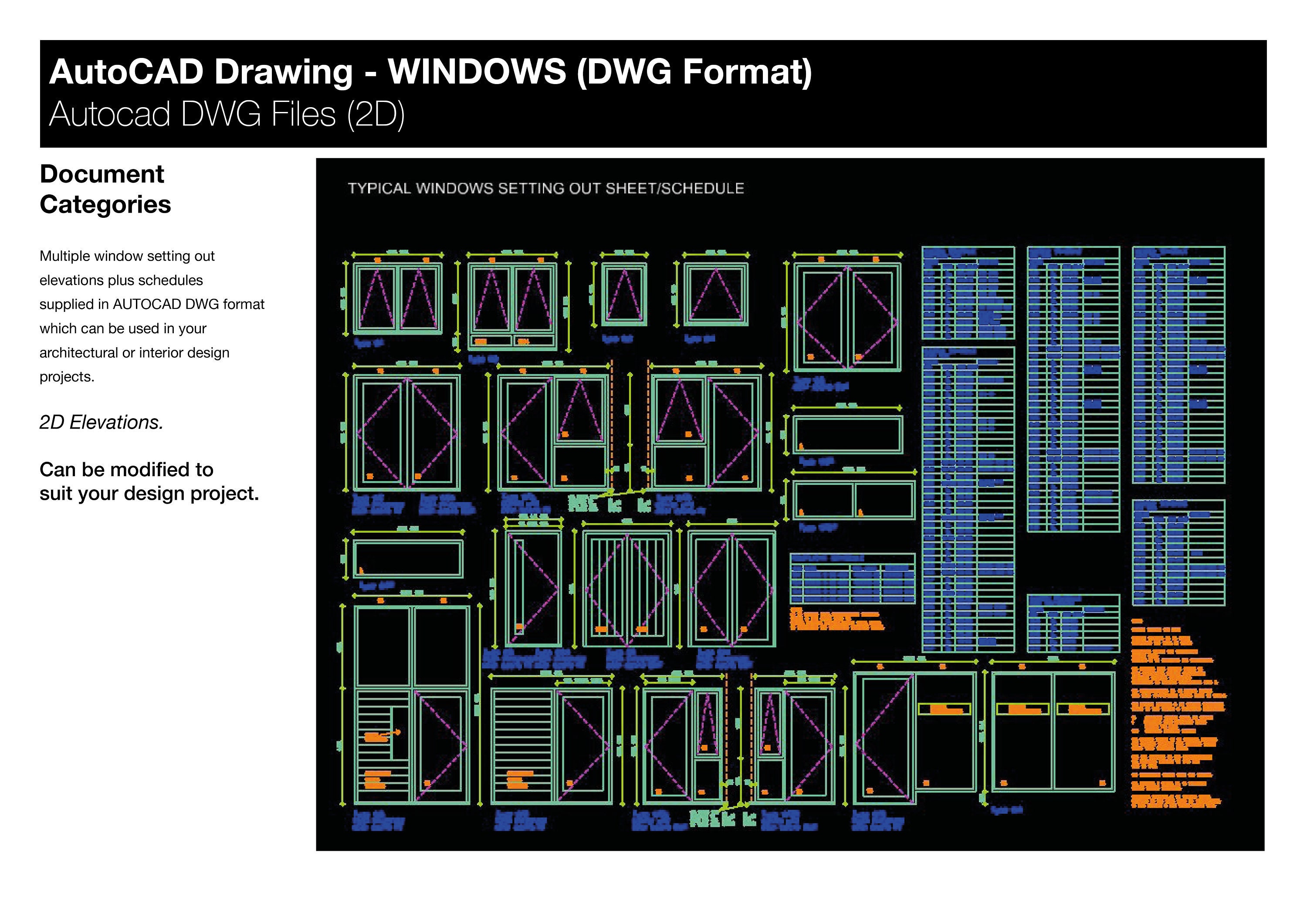 AutoCAD Window Elevations in 2D DWG Format -  Portugal