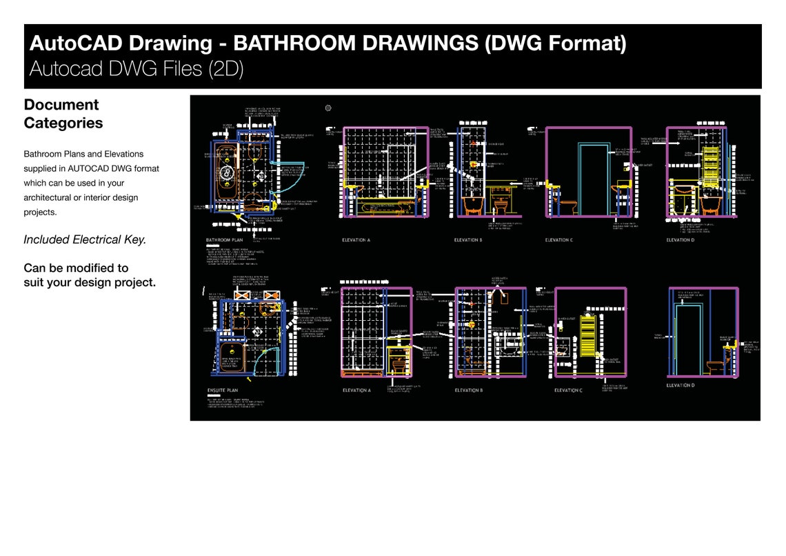 Autocad Bathroom Plans & Elevations in 2D DWG Format Etsy UK