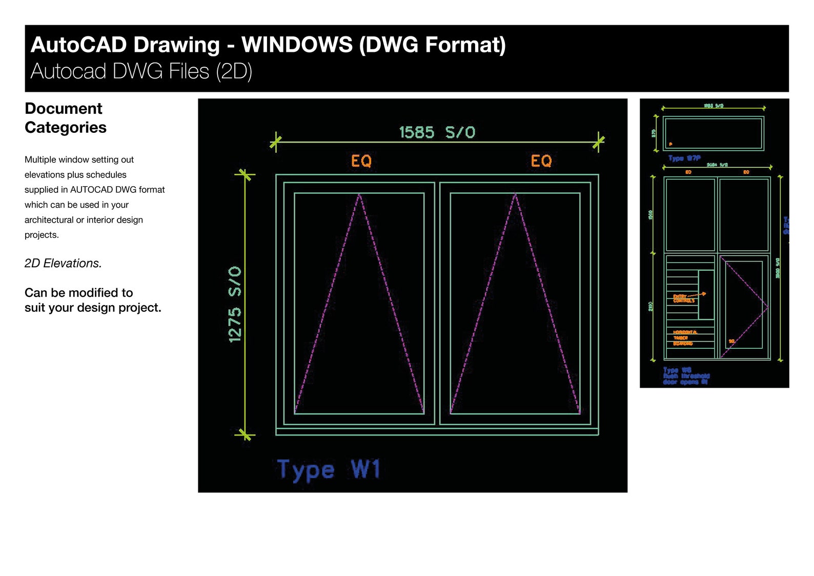 Autocad Window Elevations in 2D DWG Format Etsy