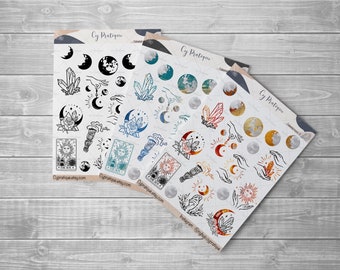 Celestial Moon Stickers | CyPratique | sticker sheet for creative organization notebook, daily journal, planner etc.