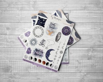 Magic Moon Stickers | CyPratique | sticker sheet for your creative organization notebook, daily journal, planner etc.